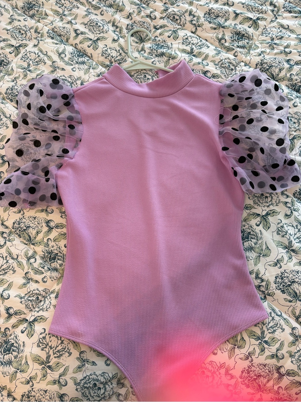 TCEC Lilac Tank Top with Black Polka Dot Tulle Puff Sleeves